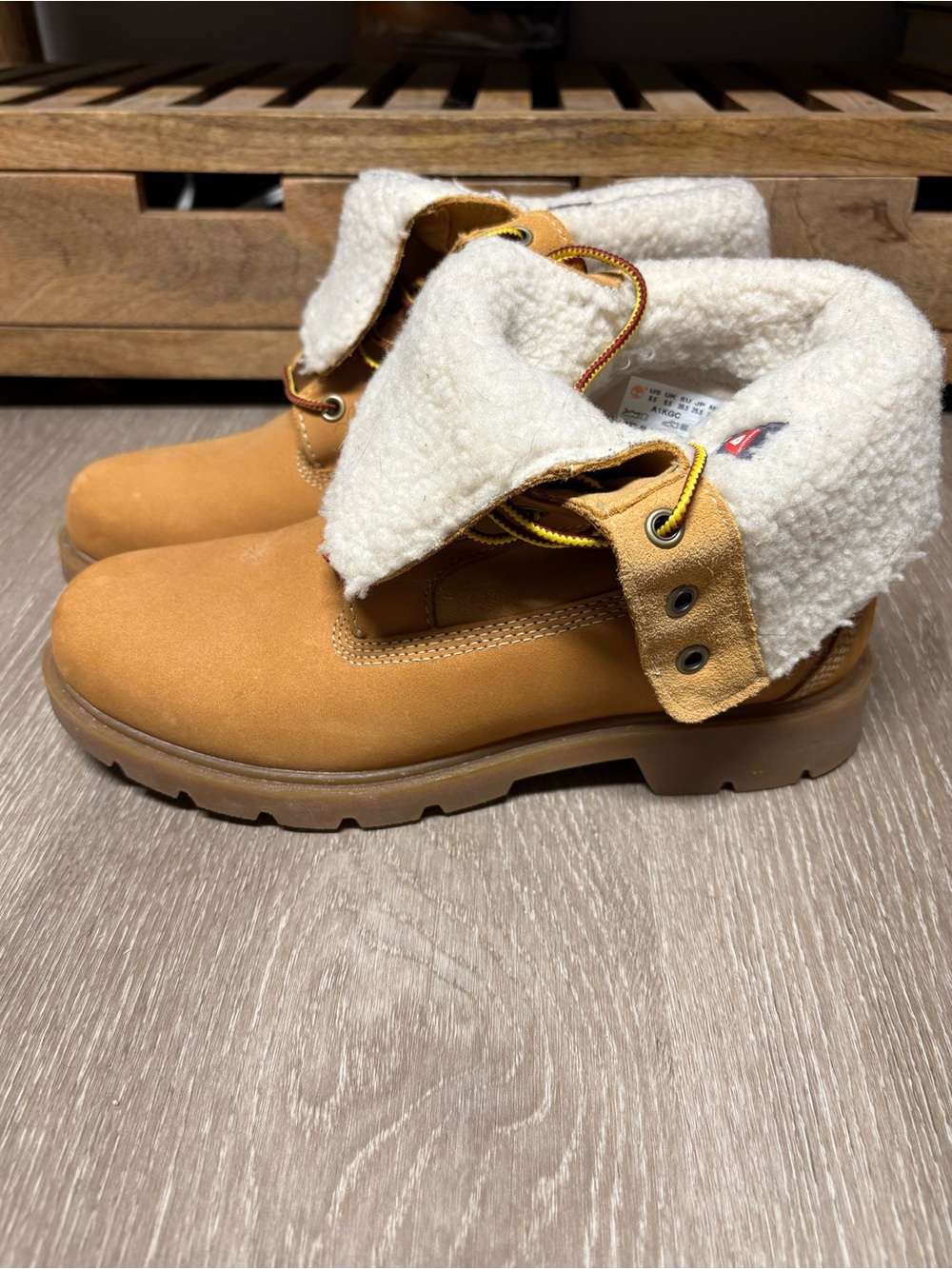 Timberland Wheat Leather Fold-Over Shearling Boots